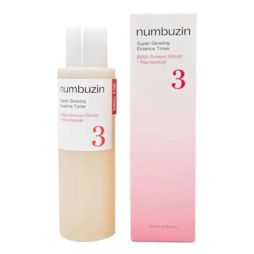 NUMBUZIN No.3+ & No.5+ Brightening Toner Bundle — Bifida Ferment & Niacinamide — Side angle view of bottles and packaging