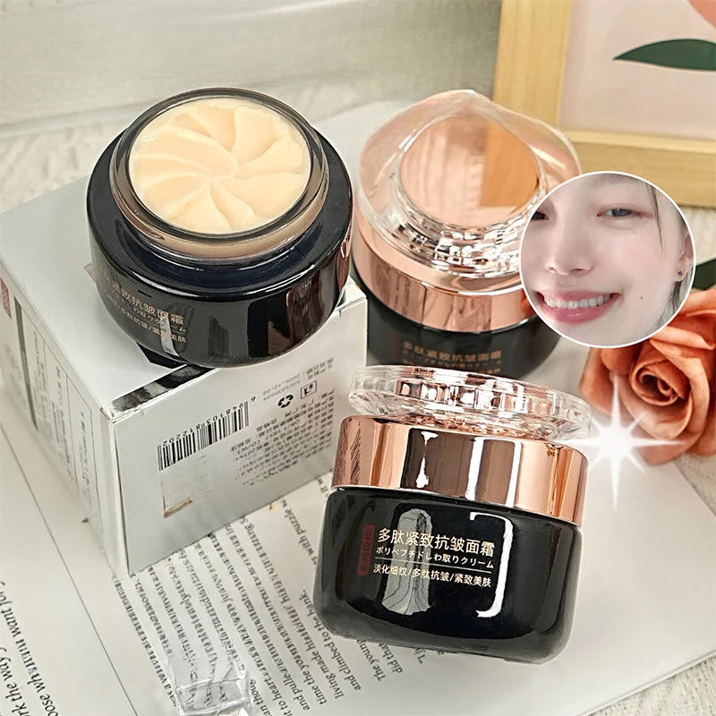 Jar of peptide firming cream for fine line repair