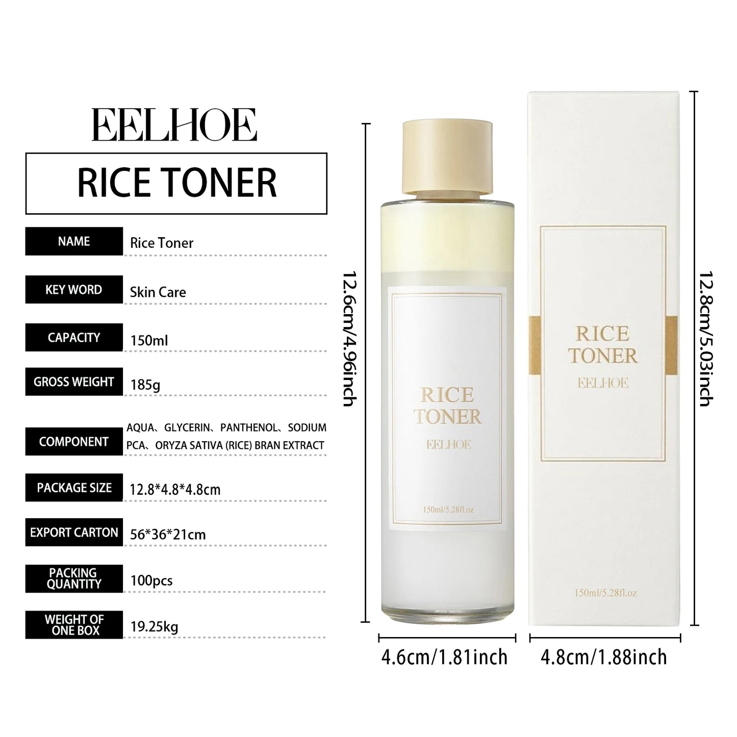 Bottle of brightening toner with rice water and niacinamide