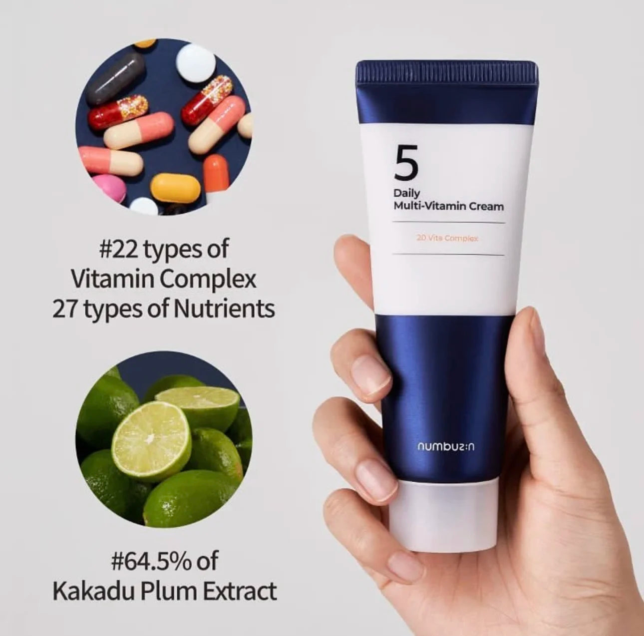 NUMBUZIN No.5 Daily Multi-Vitamin Brightening Cream — 20 Vita Complex — Cream applied on skin brightening demo