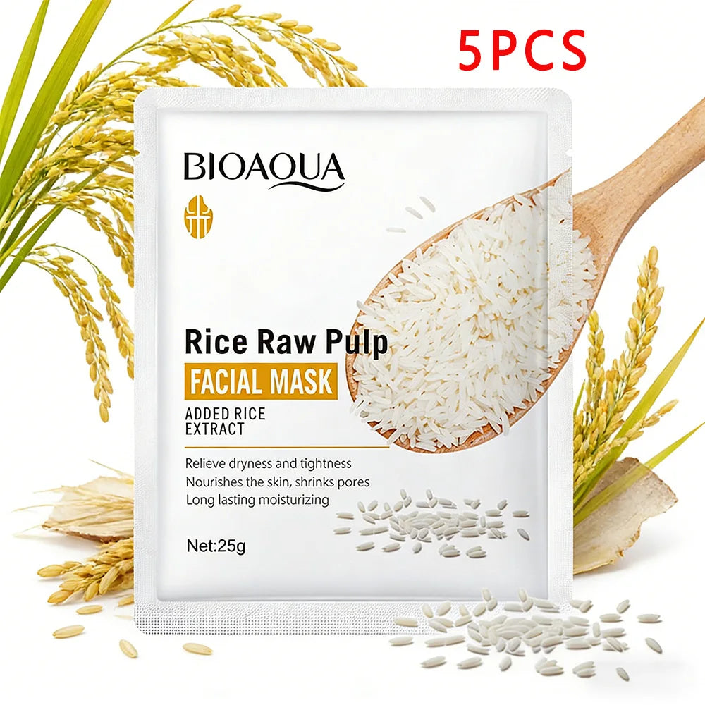 Rice raw pulp sheet face mask for hydrating and firming facial skincare