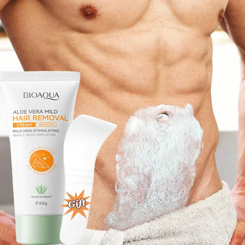BIOAQUA Aloe Vera Gentle Hair Removal Cream — Aloe Vera — White green and orange squeeze tube on white background