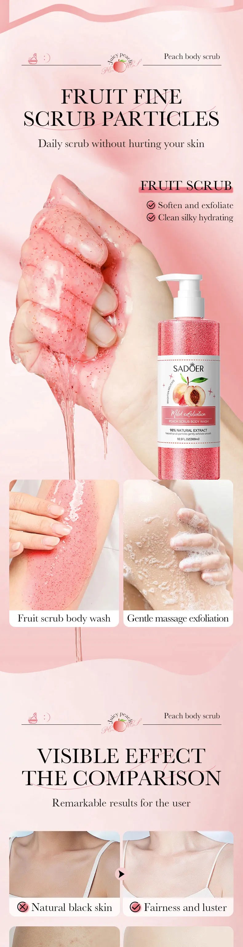 SADOER Peach Fruit Body Scrub Shower Gel