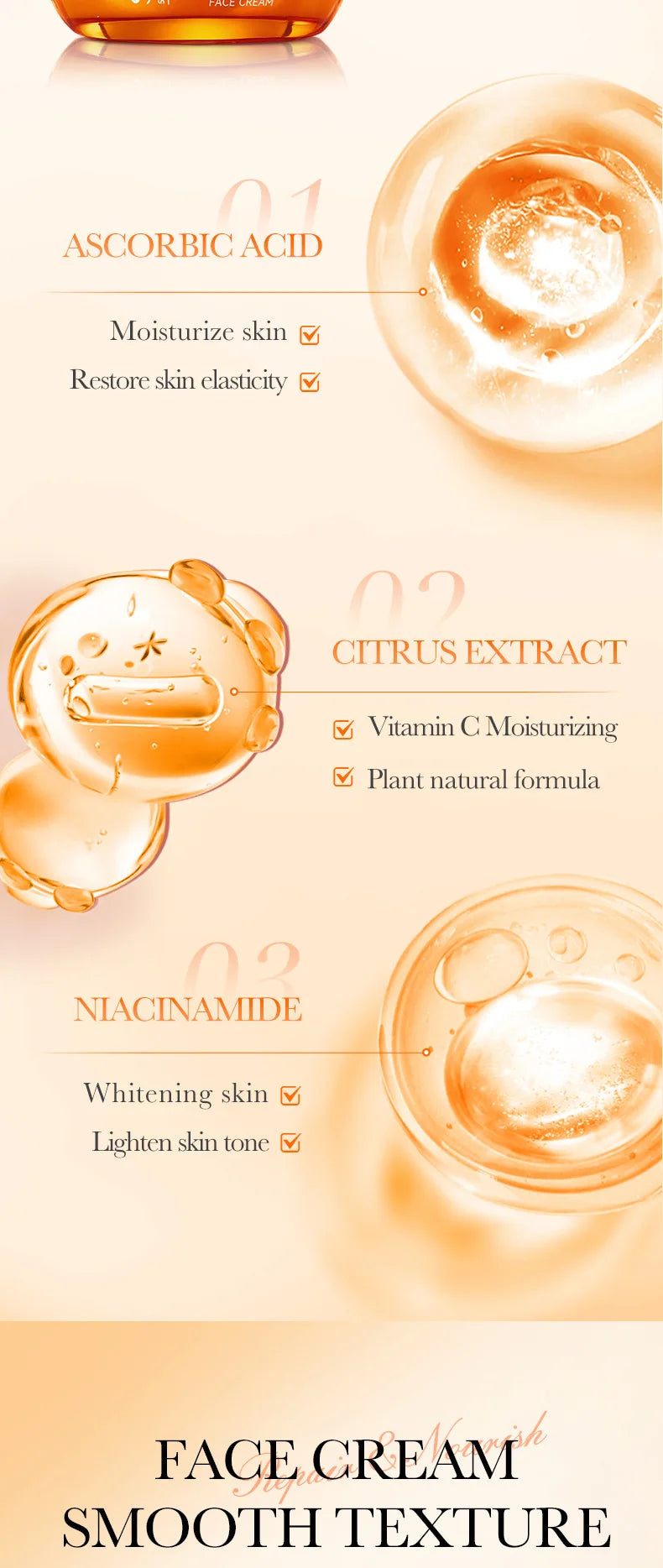 Vitamin C face cream jar for brightening, moisturizing and firming skincare.