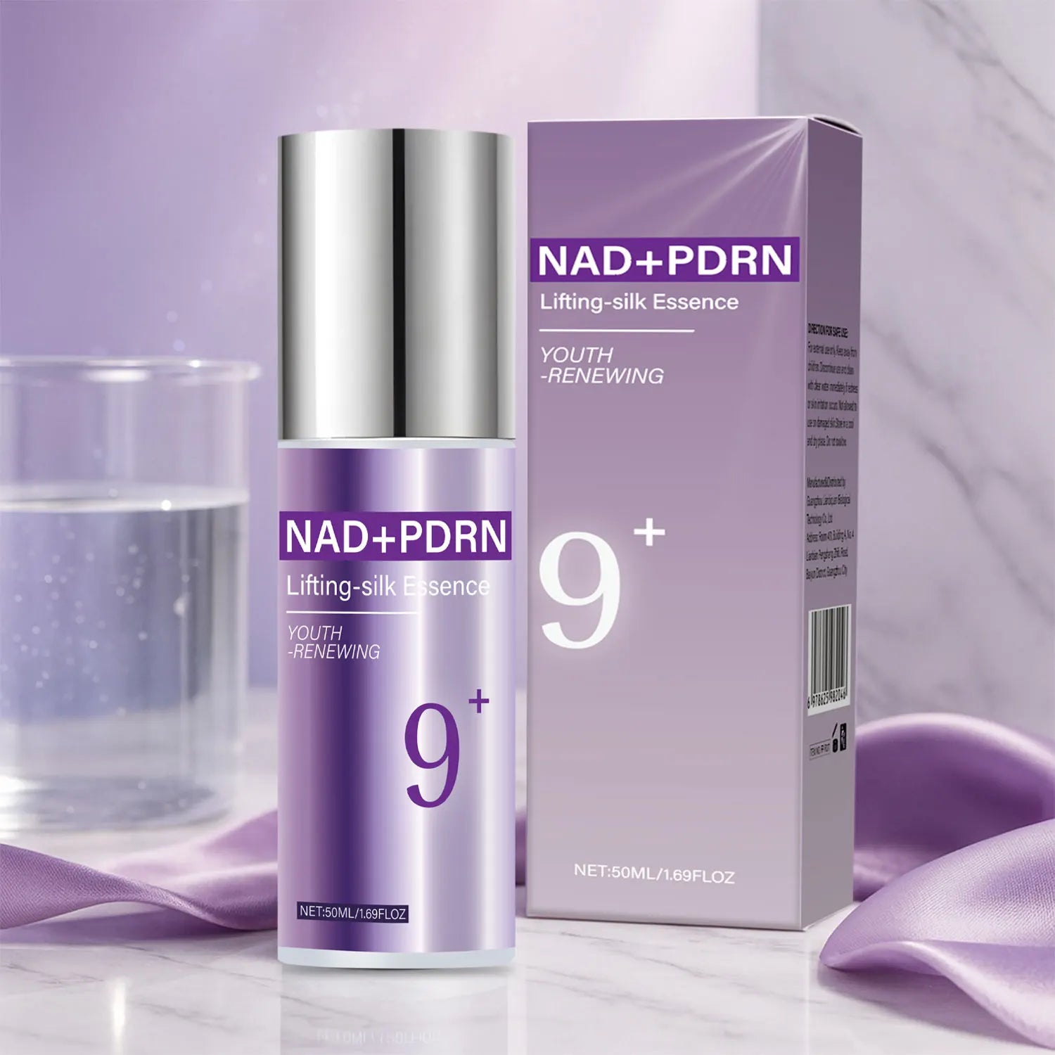 SkinSwaag Beauty NAD+ PDRN — Lifting & Silk — Youth renewing essence bottle on white background