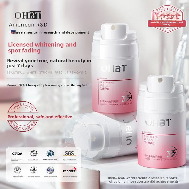 OHBT Face Skin Care Whitening Freckle Cream — Whitening & Niacinamide — Cream texture swatch on skin