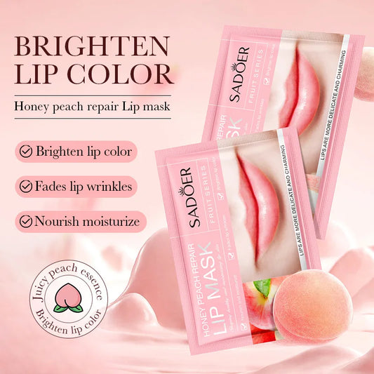SADOER Fruit & Collagen Crystal Gel Lip Mask — Collagen & Fruit Extract — Gel lip patch on lips close-up