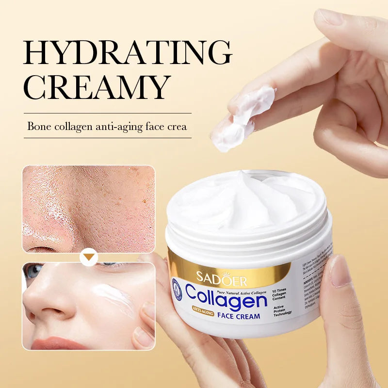 Jar of collagen firming face cream for moisturizing and hydrating skin