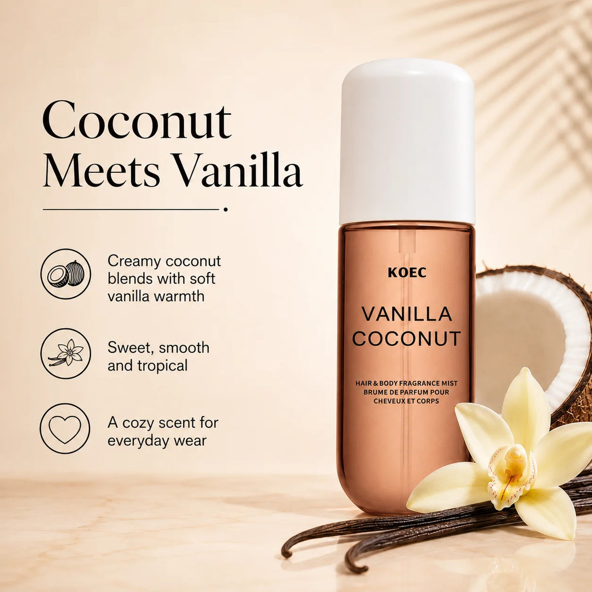 KOEC Vanilla Coconut Hair & Body Fragrance Mist — 50 ml — product photograph 2