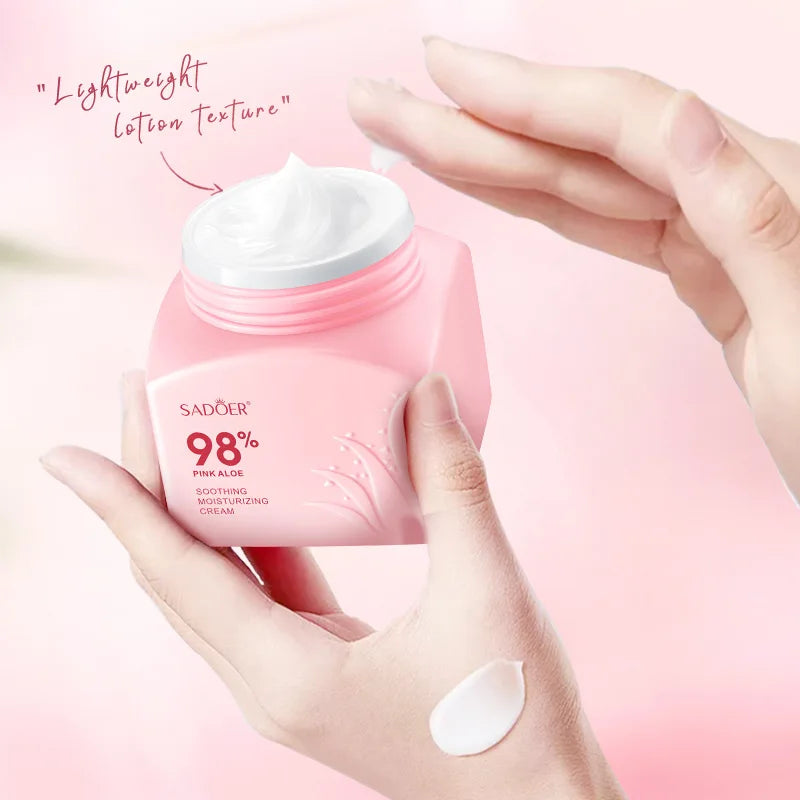SADOER Pink Aloe Vera Moisturizing Face Cream Whitening Anti-Aging Anti Acne Facial Cream for Face Skin Care Products