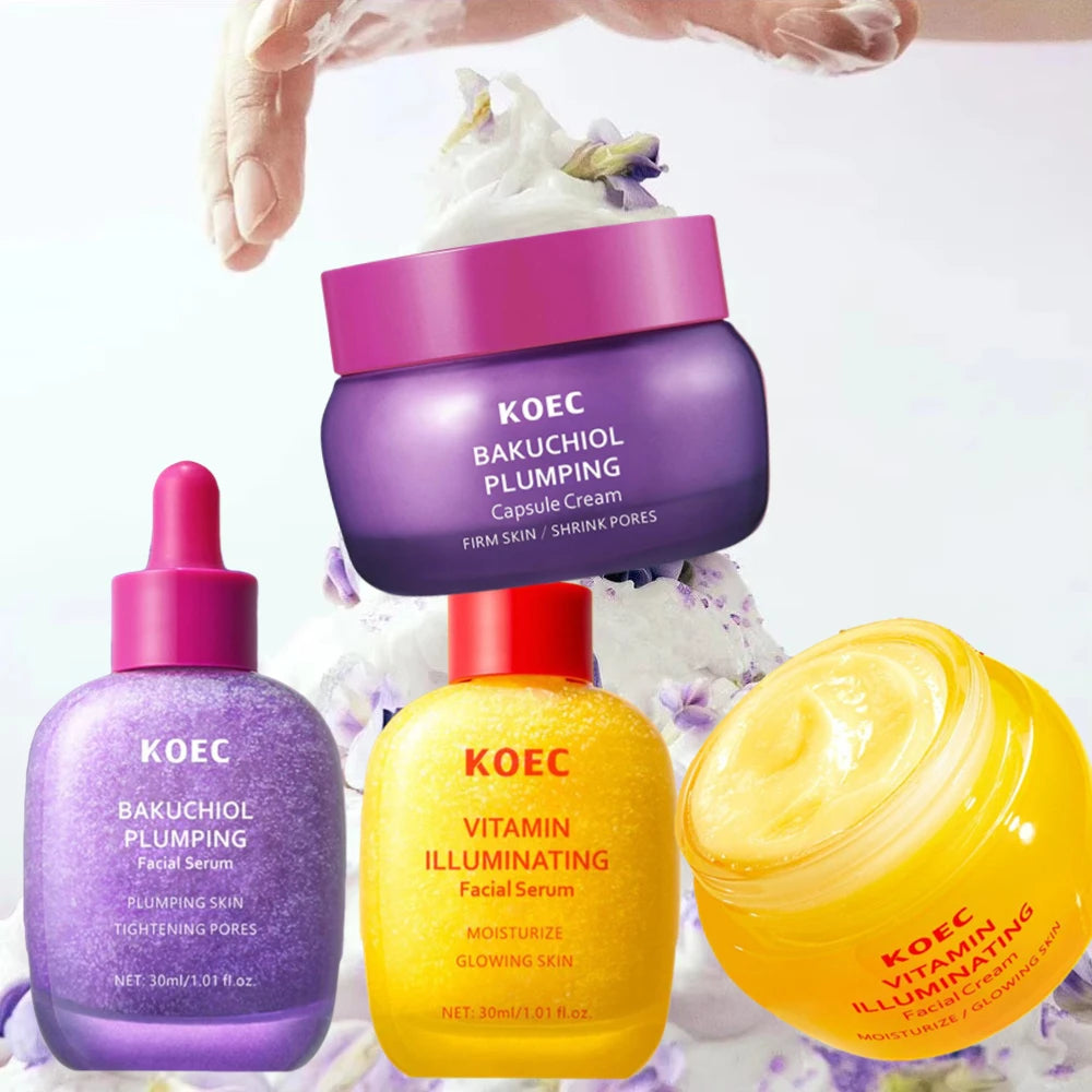 Bakuchiol plumping capsule skincare set with vitamin illuminating serum