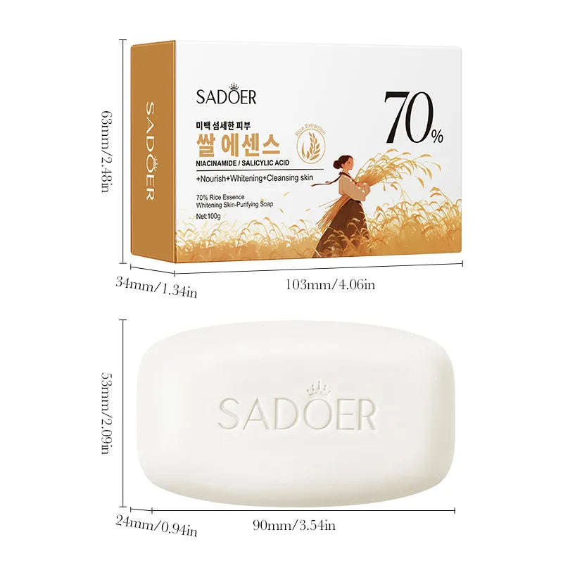 Facial cleansing soap bar with rice extract, salicylic acid, and niacinamide
