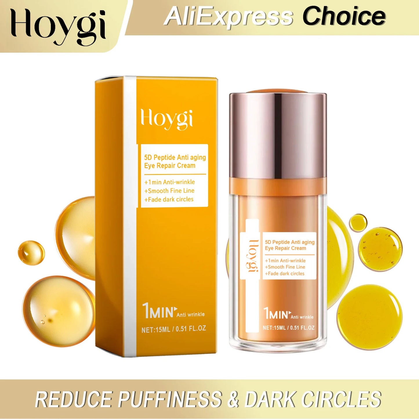 Hoygi 5D Peptide Eye Cream — 5D peptide complex — white tube with blue accents front view