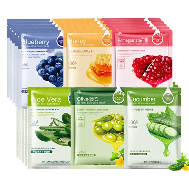 Sheet face masks with olive, aloe vera and fruit extract for oil control and hydration