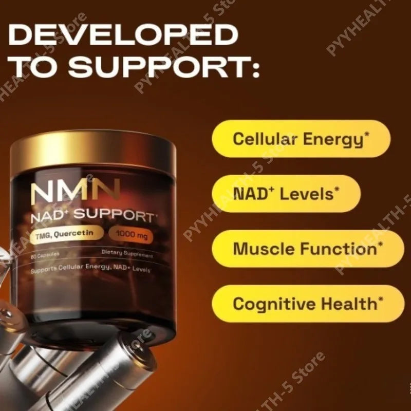 Bottle of 60 NMN capsules with 1000mg serving label