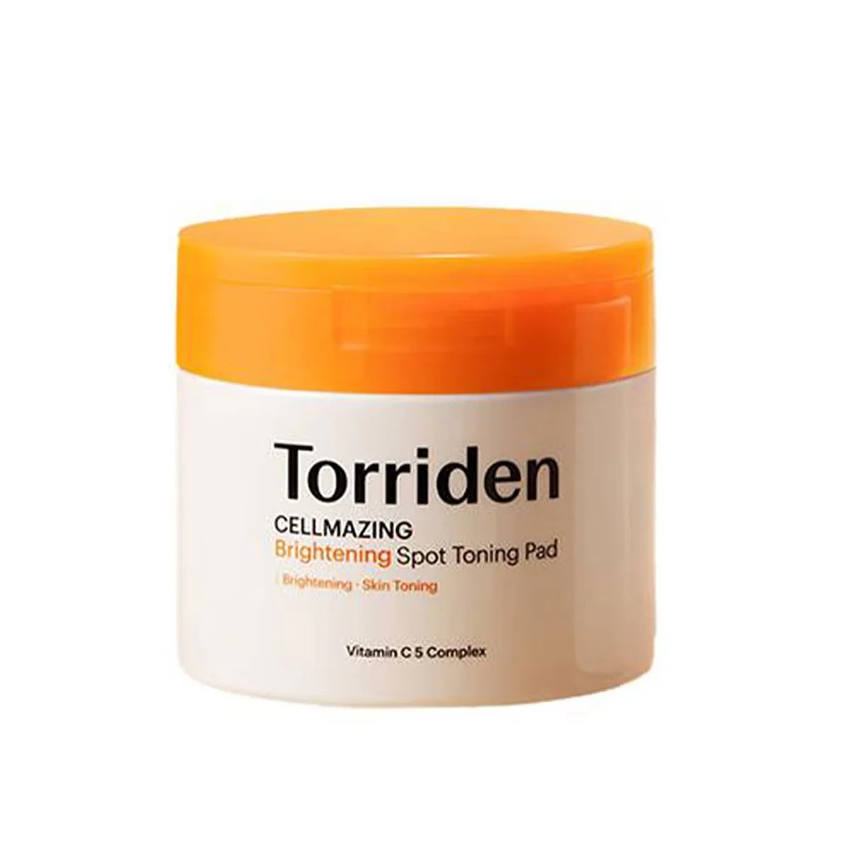 Vitamin C brightening toner pads jar with 70 pre-soaked pads for spot treatment and skin balancing.