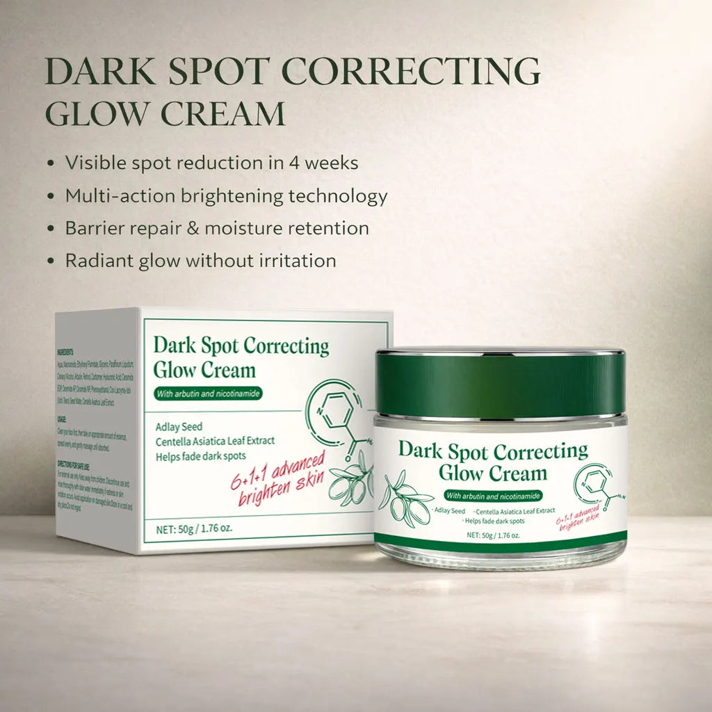 Skincare set featuring dark spot correcting brightening glow cream and complementary products