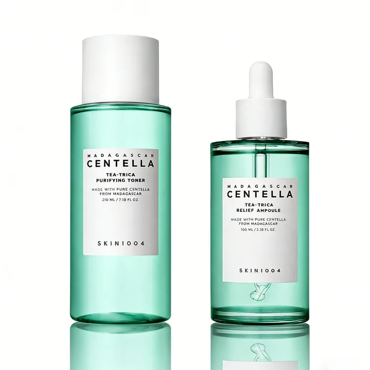 SKIN 1004 Centella Tea-Trica Acne Serum Set — Centella & Tea-Trica — Side angle view of bottles and packaging