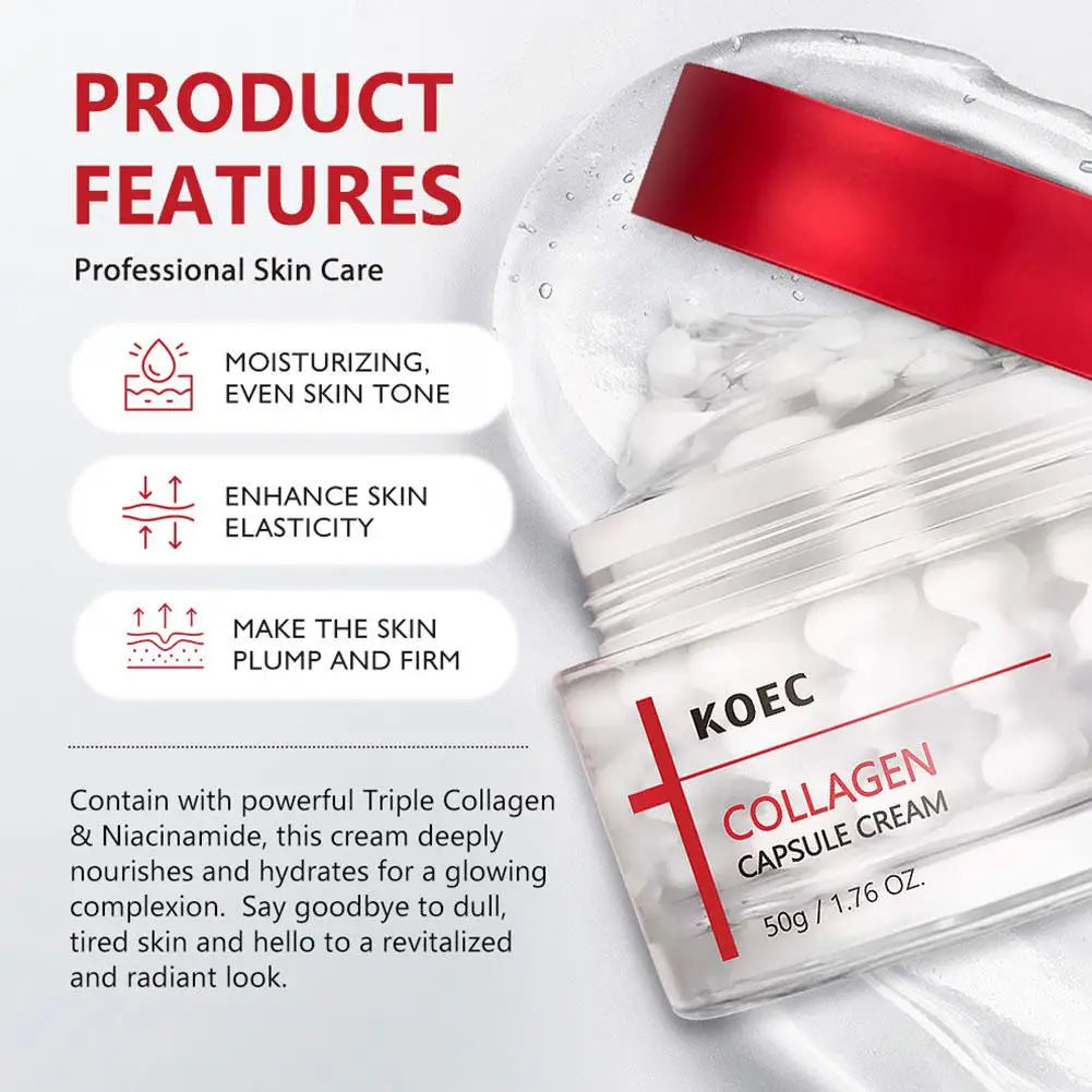 Face cream jar with collagen capsules for firming skin