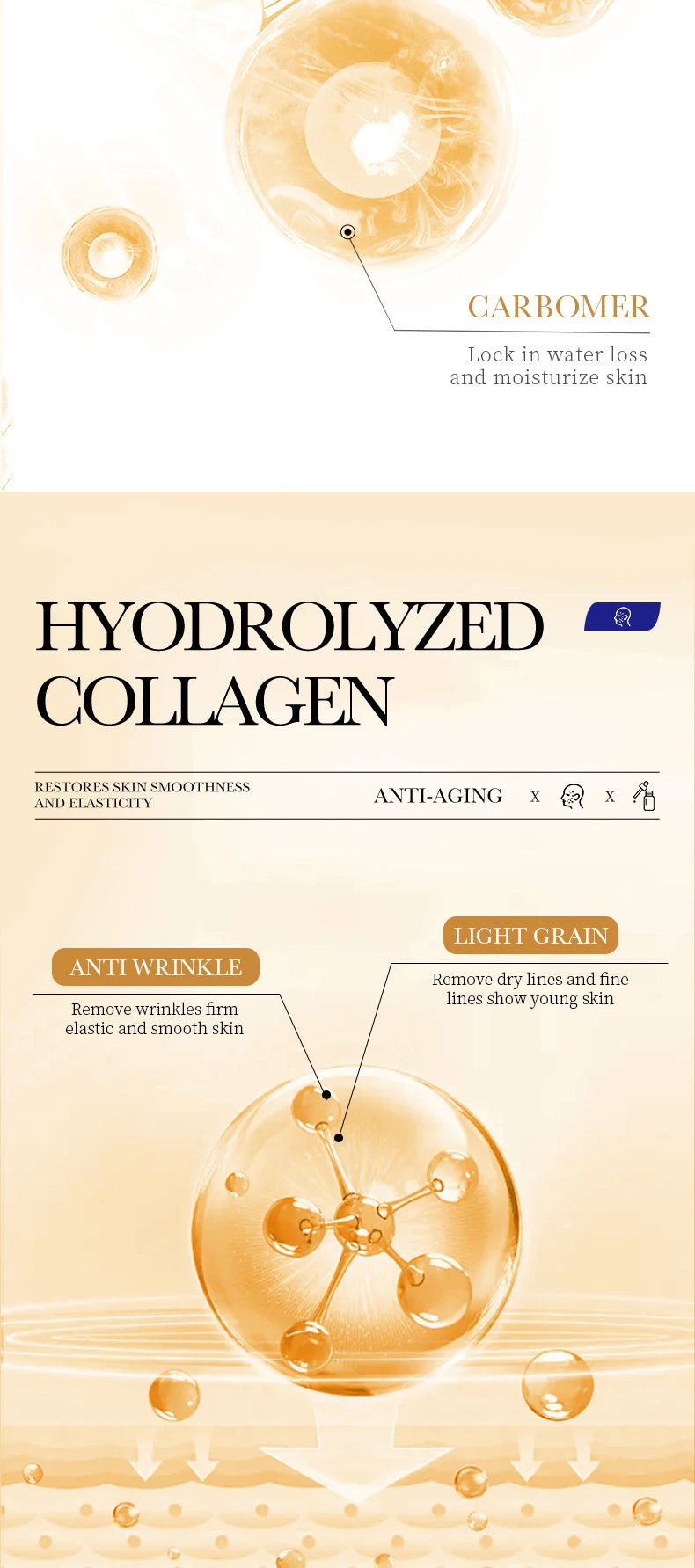 Facial serum bottle with collagen nourishing firming formula