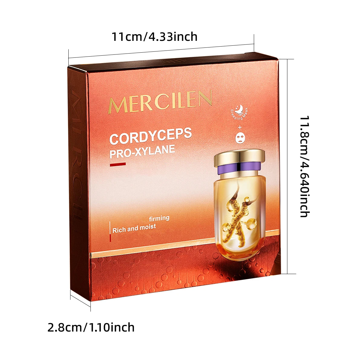 MERCILEN Cordyceps Niacinamide Brightening Sleeping Mask — Cordyceps & Niacinamide — Single sachet and mask detail view