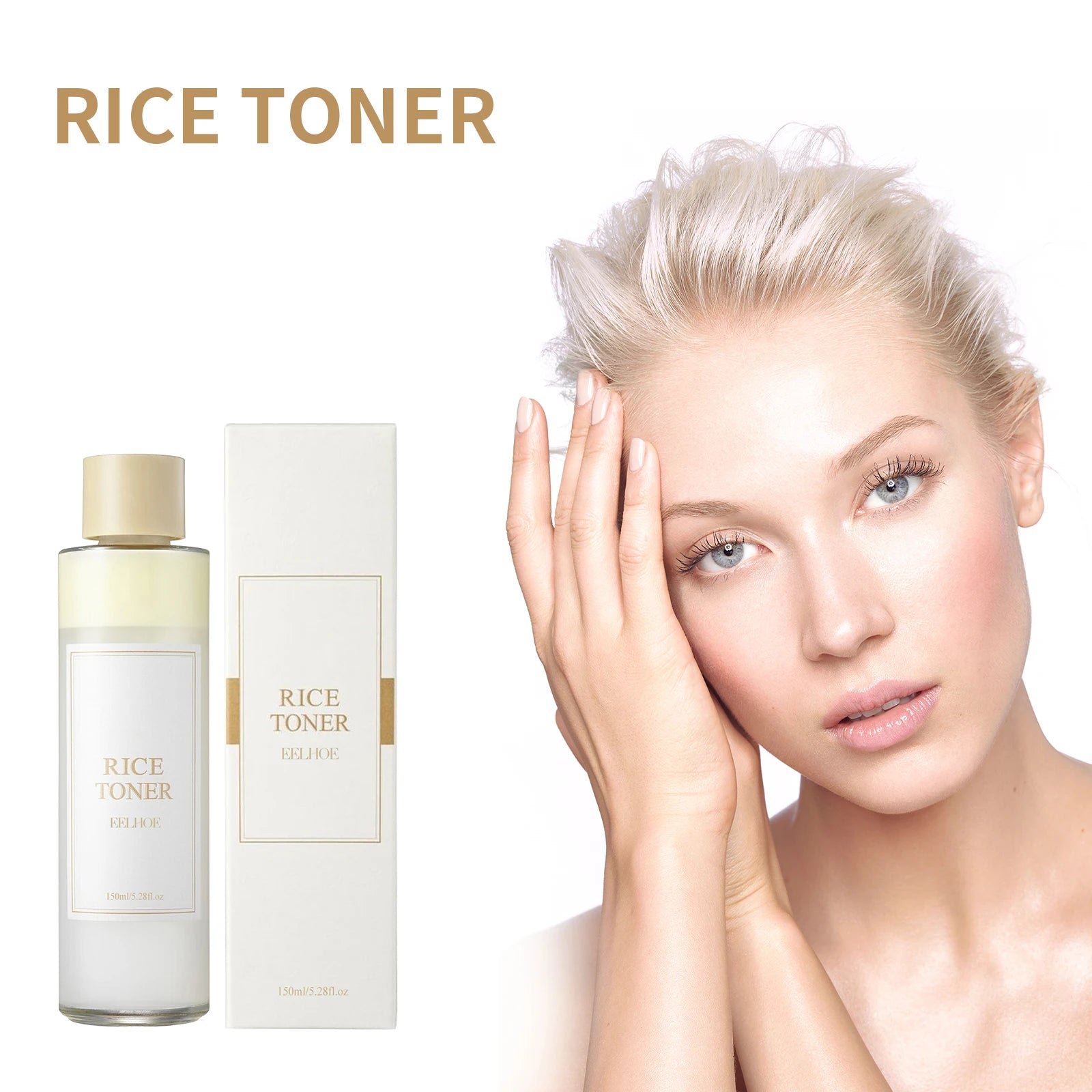 Bottle of rice water toner with niacinamide for brightening and skin barrier care