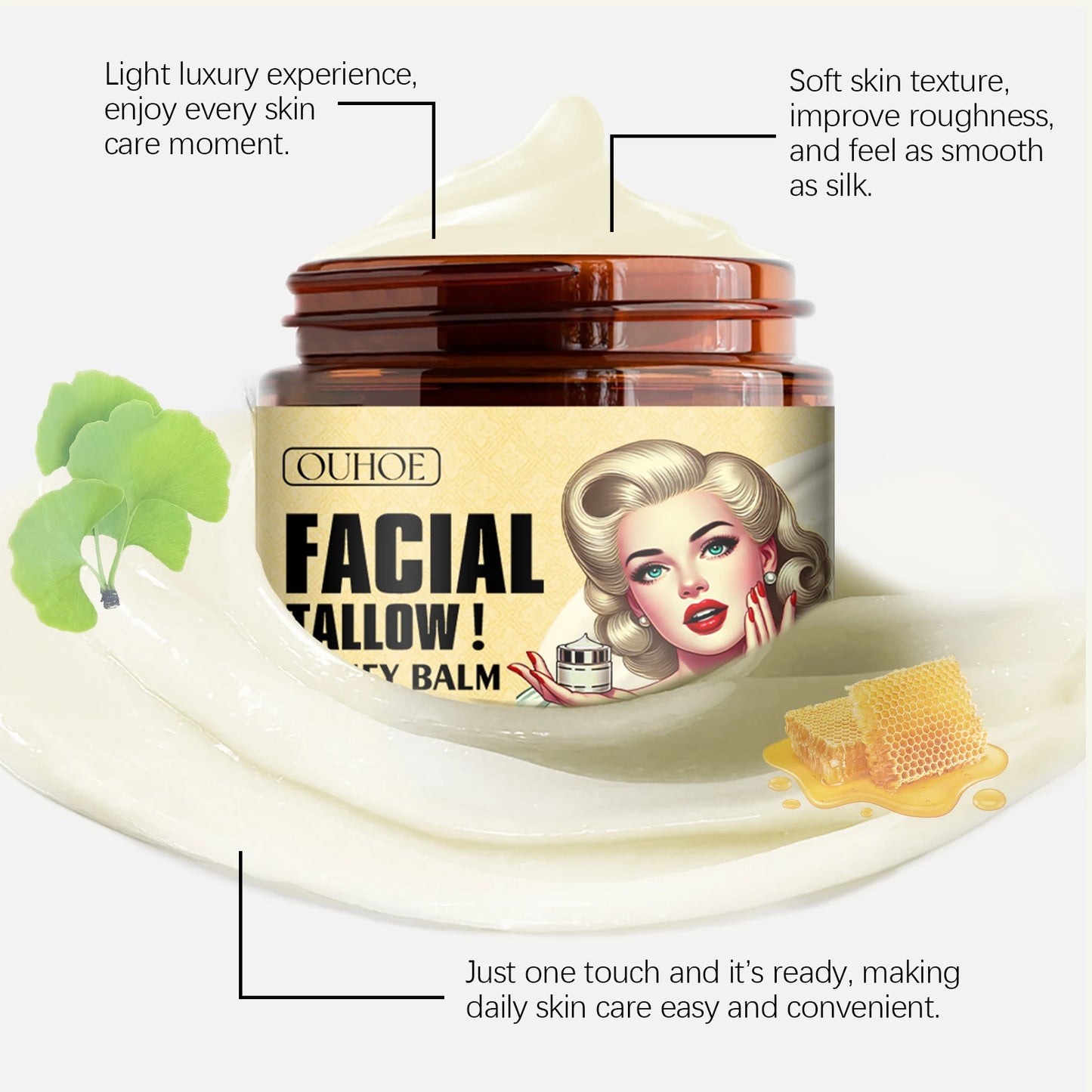HOYGI Grass-Fed Tallow Honey Balm — Grass-Fed Tallow & Honey — Balm applied on skin moisturizing demo