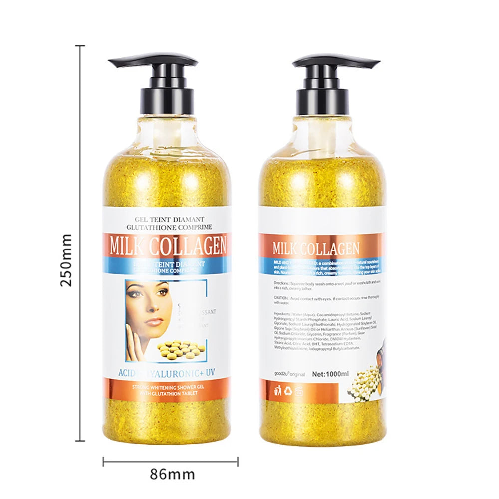 Milk Collagen Shower Gel front and back bottle labels