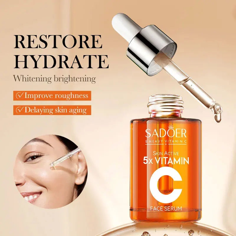 Vitamin C facial serum bottle for hydrating, brightening and pore-refining skincare