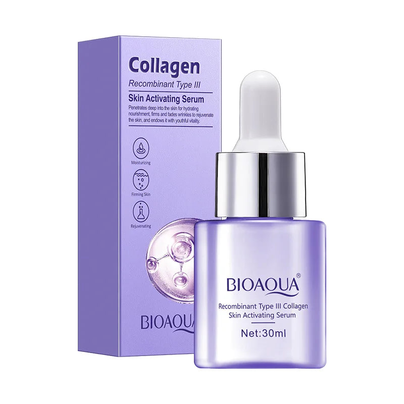 BIOAQUA Collagen Brightening Face Serum — Collagen — Gold dropper bottle with white outer box on white background