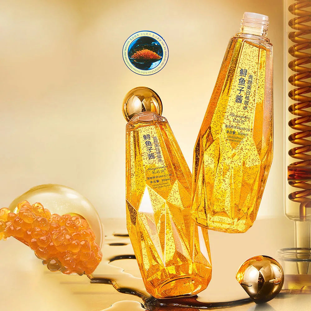 SkinSwaag Beauty — Belluga Caviar Bird's Nest Rejuvenating Serum — Gold glass dropper bottle on white background