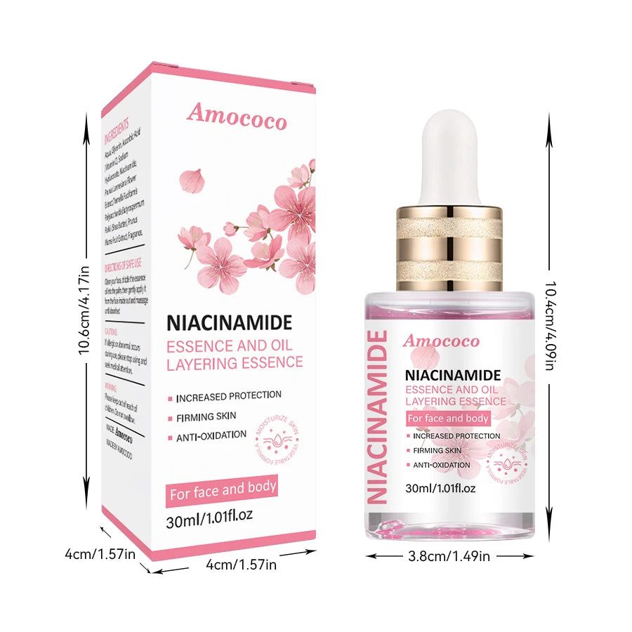 Two 30ml bottles of turmeric niacinamide water-oil serum with vitamin C and hyaluronic acid for face and body.