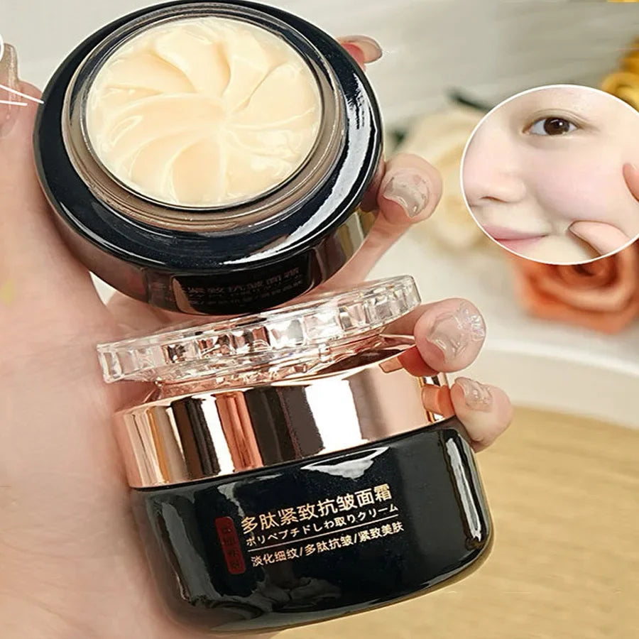 Jar of peptide firming cream targeting fine lines