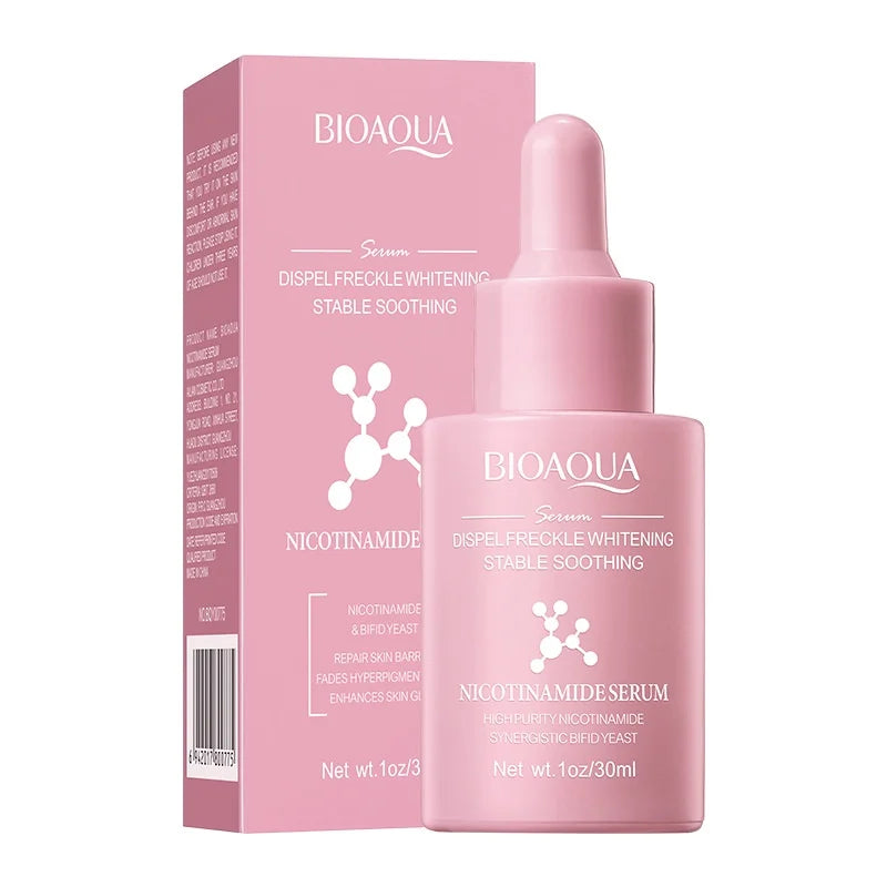 Dark spot brightening serum bottle with niacinamide