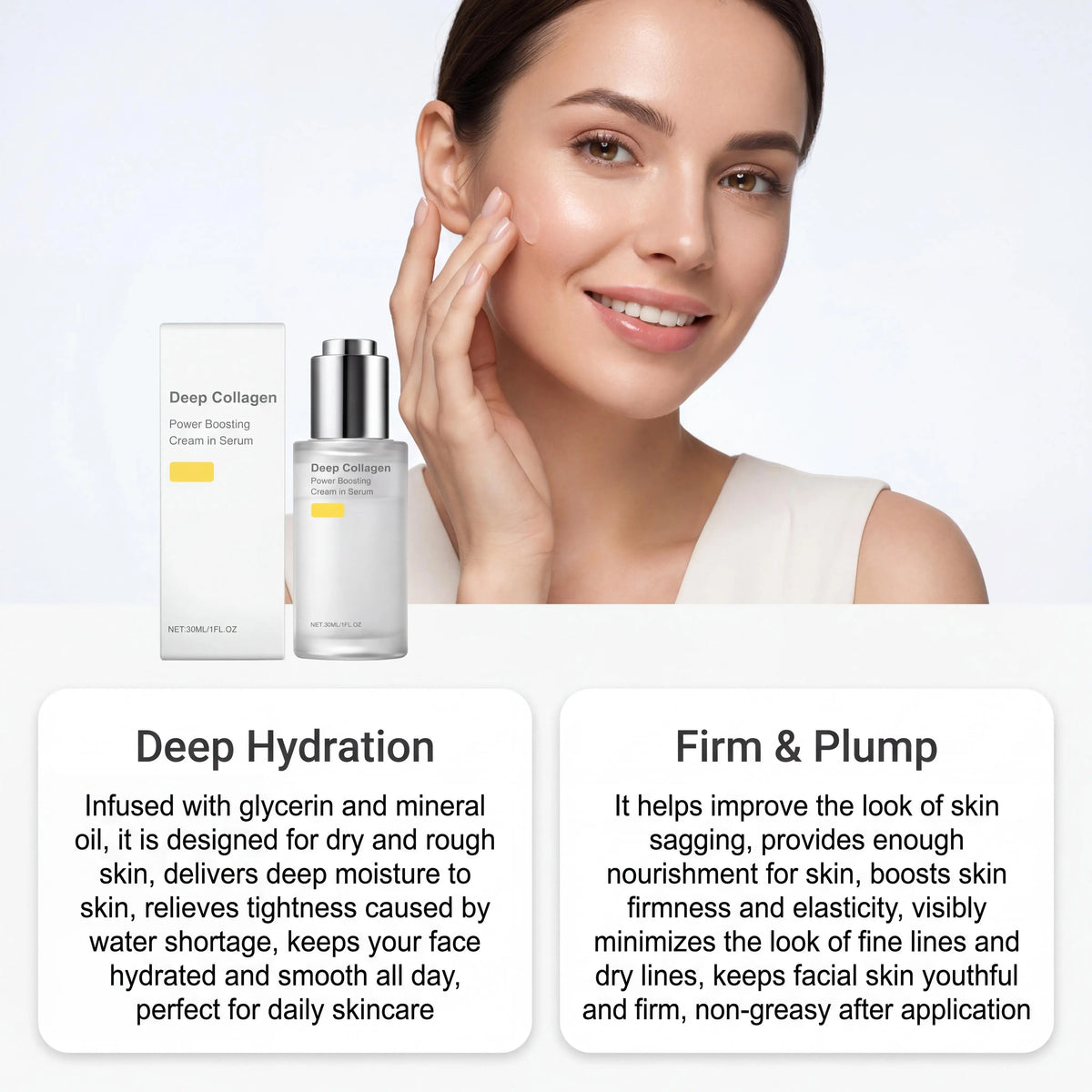 Facial firming serum bottle with collagen silk peptide