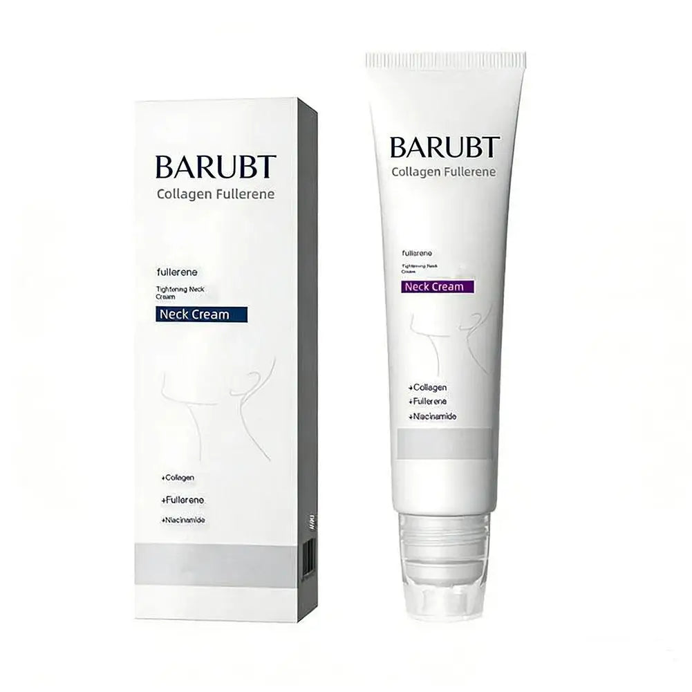 Barubut Anti-wrinkle Firming Neck Cream — Niacinamide — White and navy blue squeeze tube with box on white background