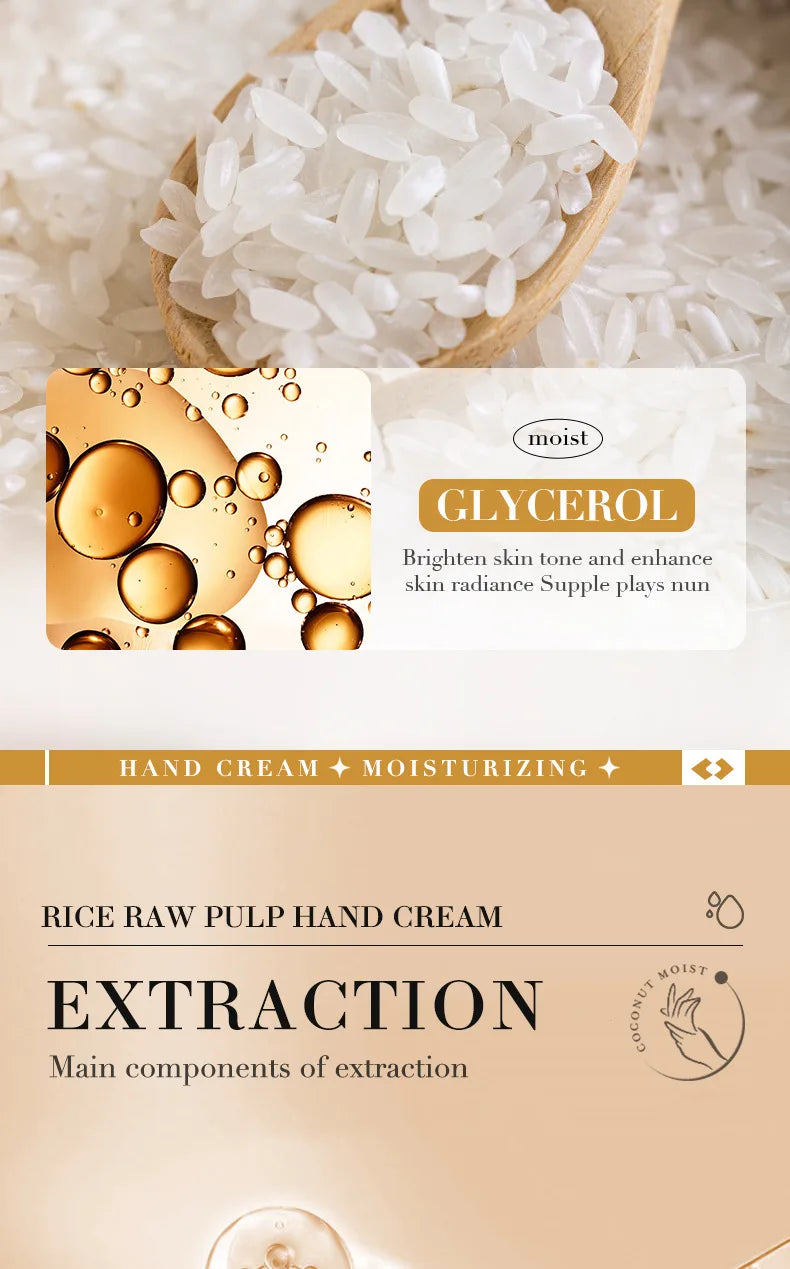 White rice hand cream tube for moisturizing and nourishing dry hands