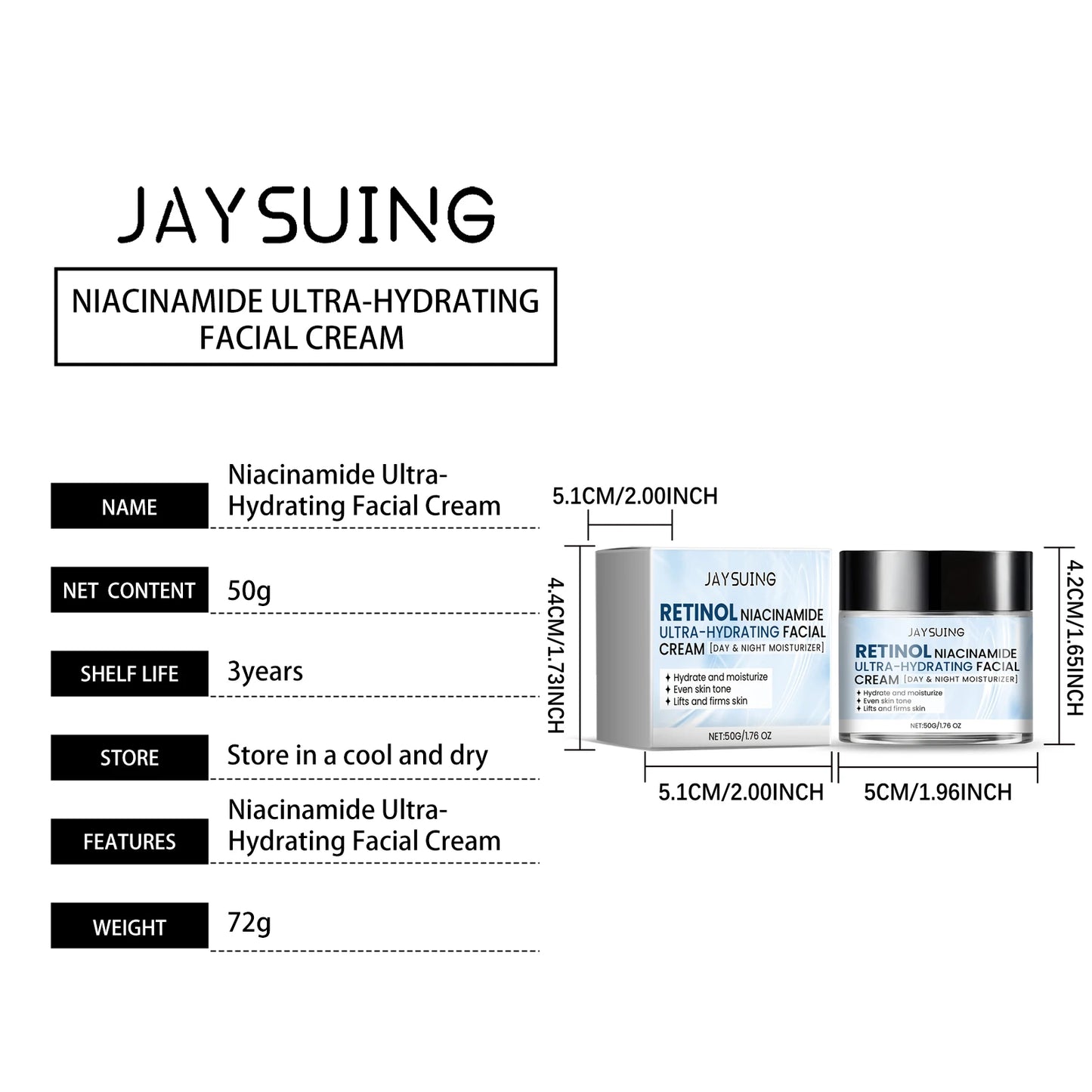 Cosmetic jar of niacinamide hyaluronic retinol barrier face cream