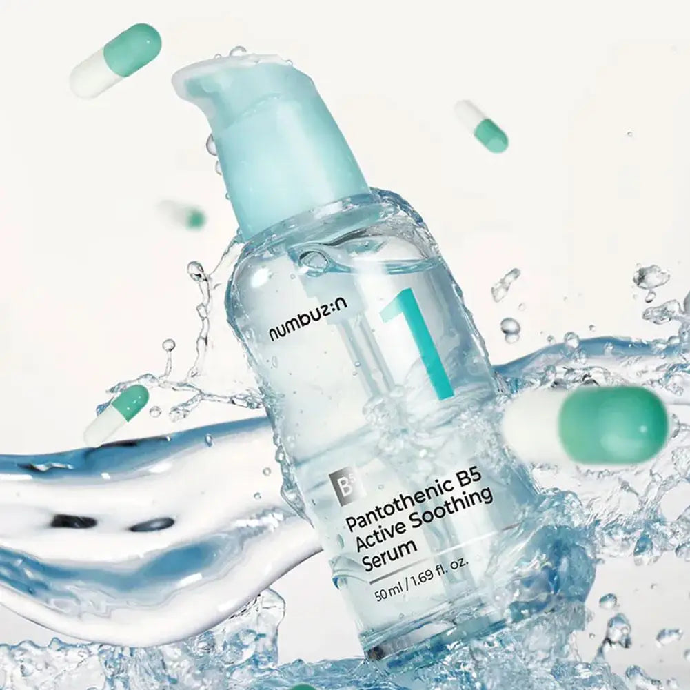 Soothing serum, calming toner, hydrating mask, and centella toner pads in a clear skincare set