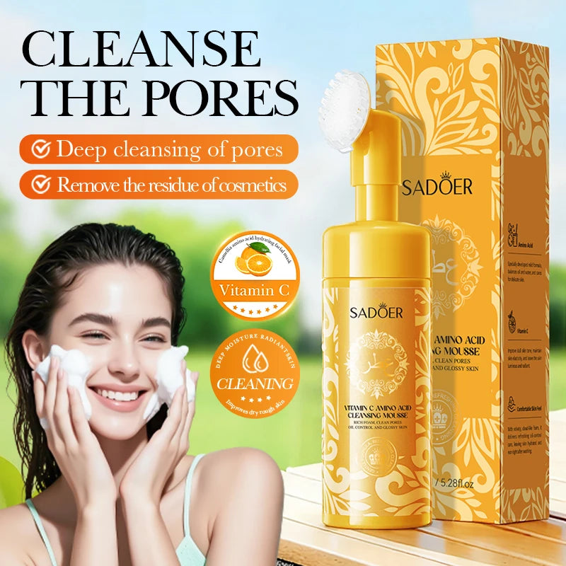 Vitamin C foaming facial cleanser bottle for deep cleansing and brightening
