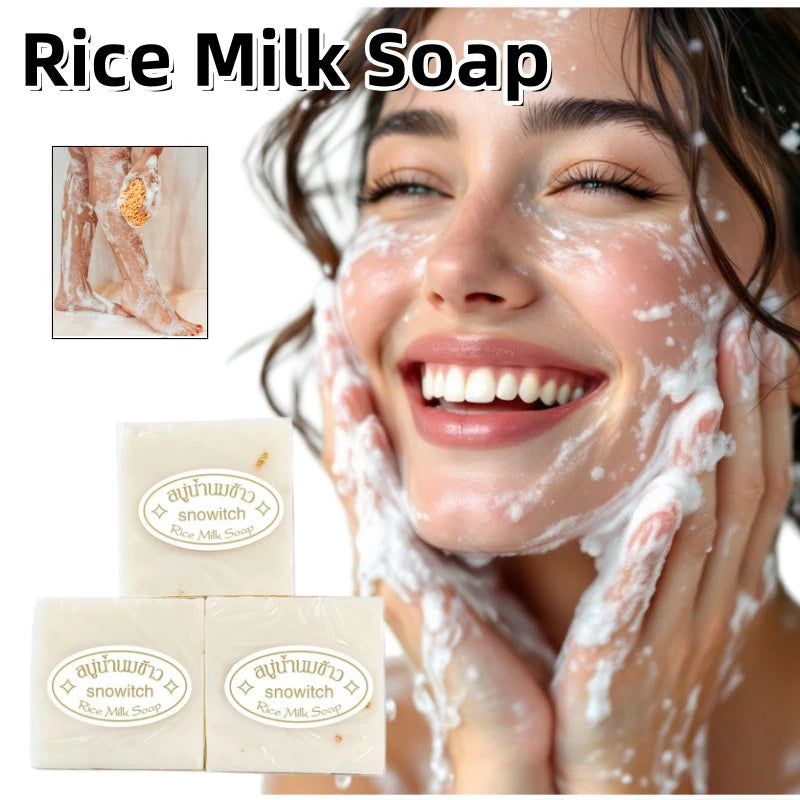 Creamy Thai rice milk soap bar with moisturizing lather for gentle skin care