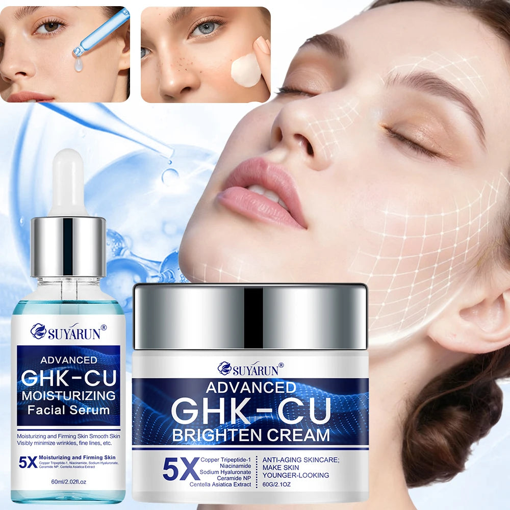 SkinSwaag Beauty SUYARUN GHK-CU Copper Peptide Firming Face Cream & Serum Duo — copper peptide GHK-CU — cream jar detail on white background