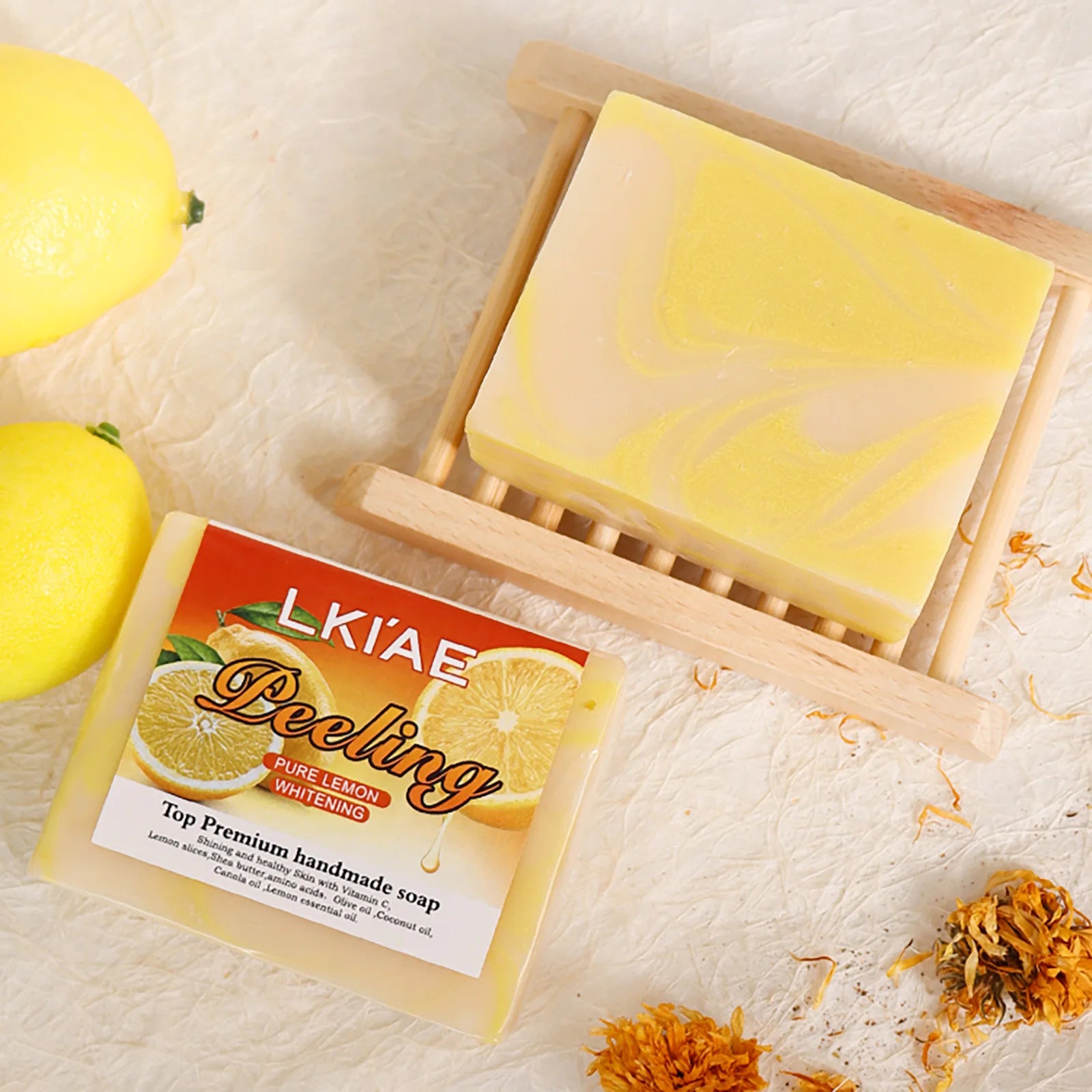 LKIAE Lemon Vitamin C Soap — lemon extract + vitamin C — before and after skin brightening