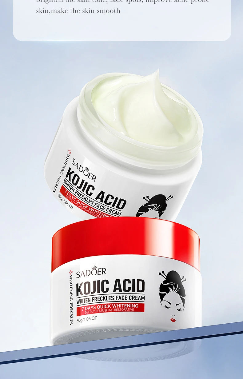 Travel-sized kojic acid face cream and eye cream set with jar and tube packaging