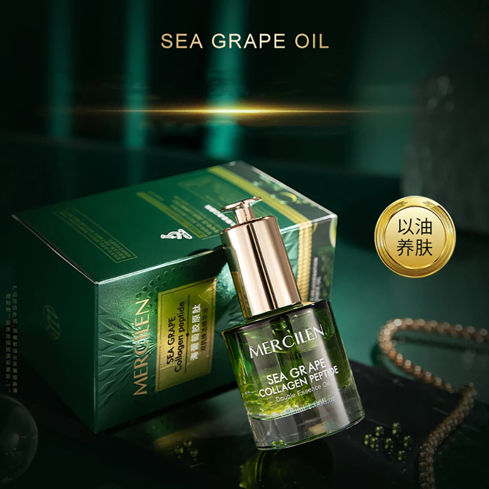MERCILEN Sea Grape — Collagen Peptide — Woman applying essence oil to face