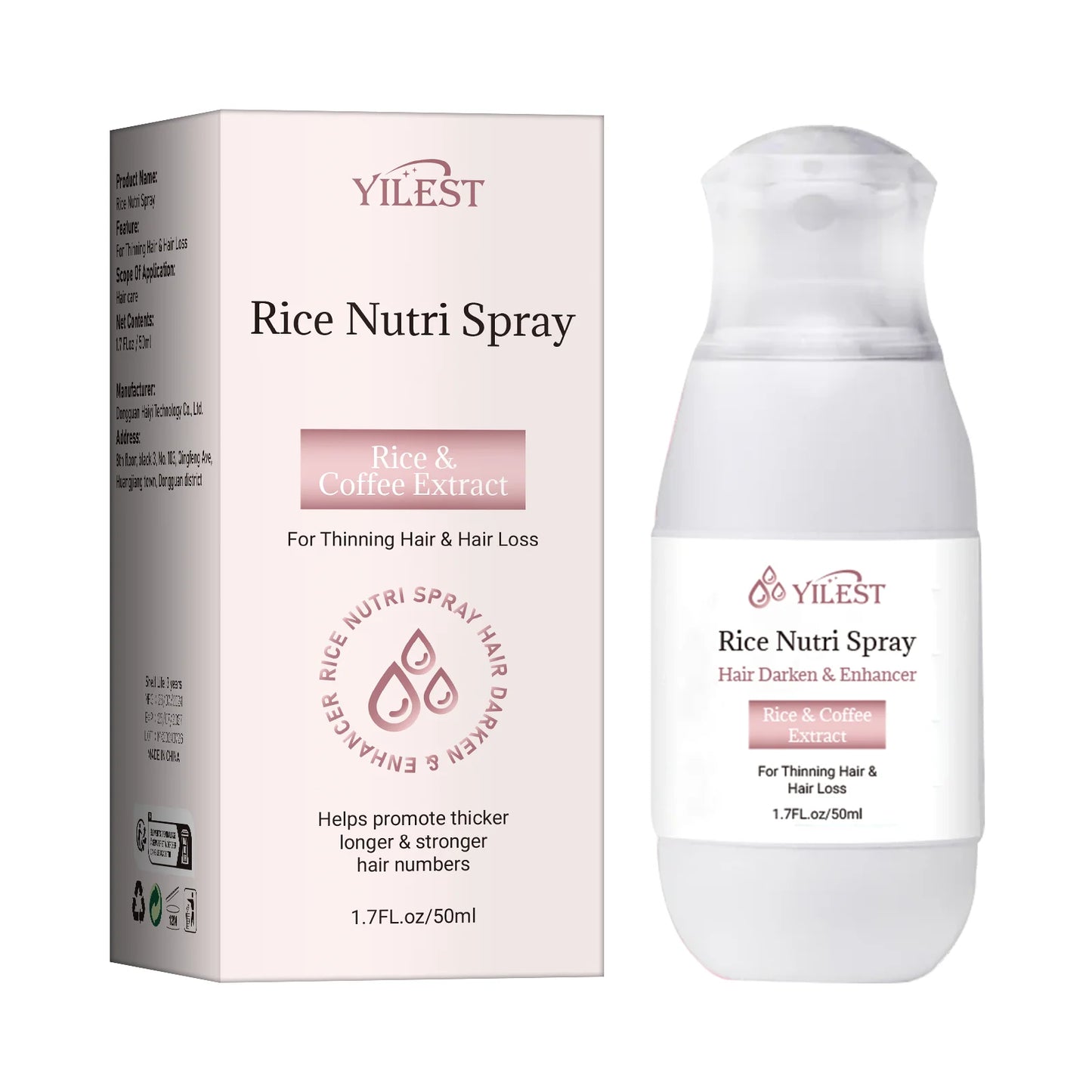 Fermented rice water, biotin and caffeine hair growth spray bottle for scalp treatment and hair fall control, 50ml