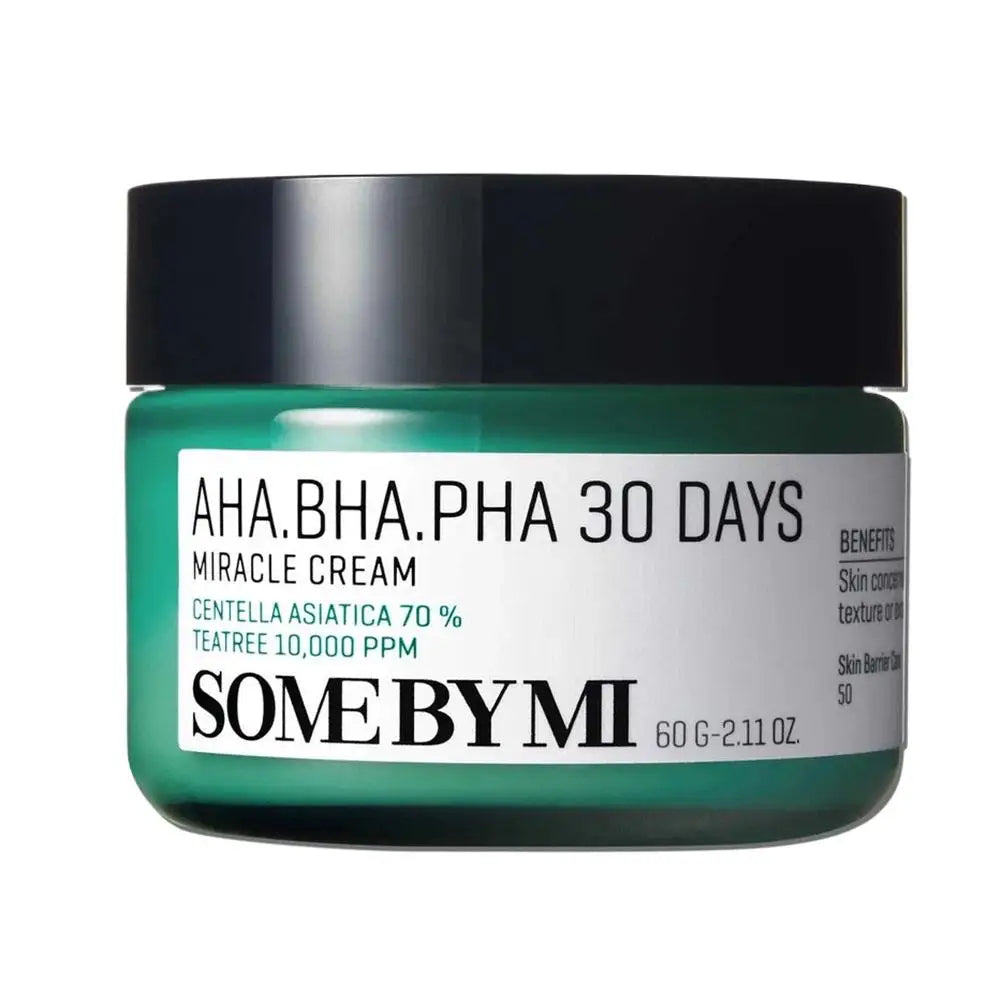 Facial toner bottle with AHA BHA PHA acids for exfoliating and smoothing skin.