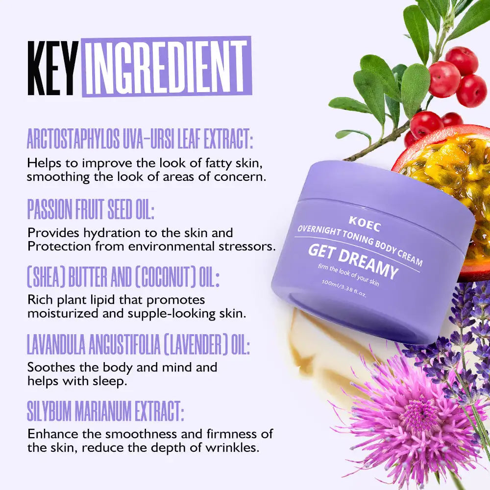 KOEC Overnight Body Cream — shea butter + lavender + coconut — before and after body skin smoothing