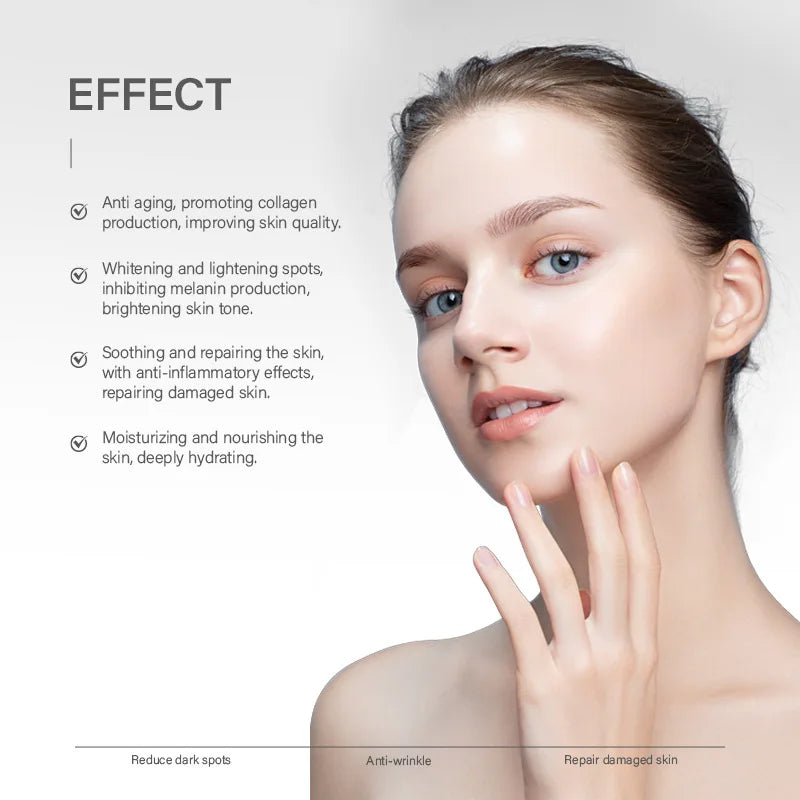 Clear ampoule dropper bottle with collagen firming serum on neutral background