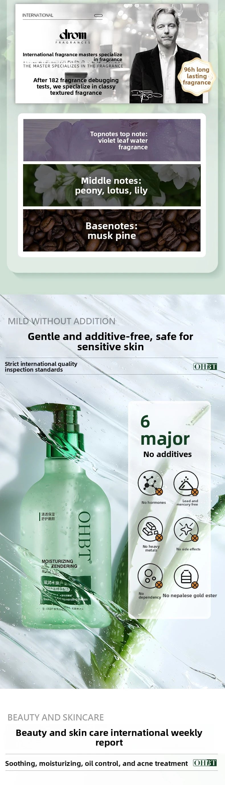 OHBT 300g  Aloe Vera Gel Creams Moisturizing Brightening Nourishing Firming Hydrating Face Cream Facial Skin Care Products